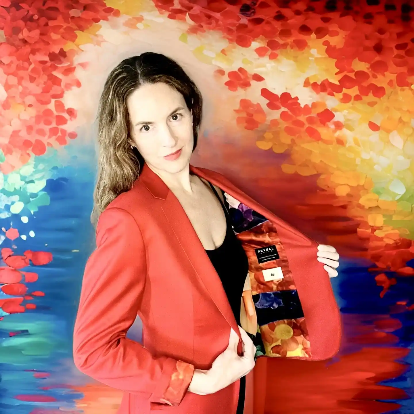 Woman using an orange suit